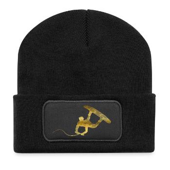 Wakeboarder gold waves gift - Recycled Patch Beanie - black - Front