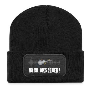 Rock das Leben! Gitarre, Musik - Recycelte Patch Beanie - Schwarz - Vorne