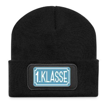 Schulanfang 1. Klasse - ERSTKLASSIG - Recycelte Patch Beanie - Schwarz - Vorne