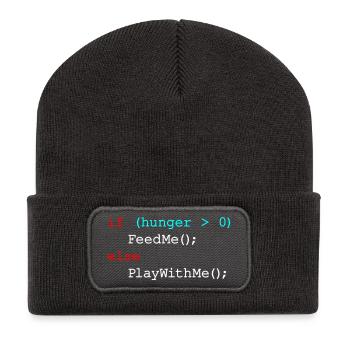 Si la faim me nourrit d’autre, joue avec moi - JavaScript - Beanie recyclé à patch - charbon - Devant