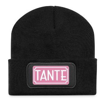 Geschenke für Tante - SCHILD - Recycelte Patch Beanie - Schwarz - Vorne