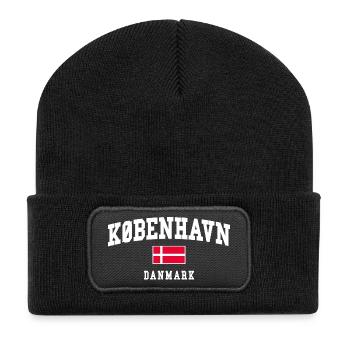 Dänemark Flagge mit kräftiger Schriftbogen - Recycelte Patch Beanie - Schwarz - Vorne