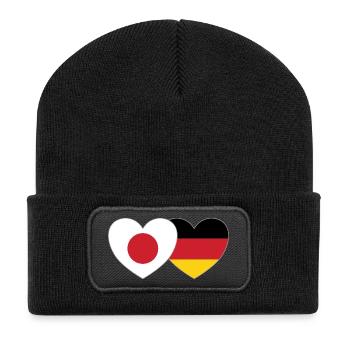 Japan Deutschland Flagge Herz - Recycelte Patch Beanie - Schwarz - Vorne