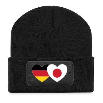 Deutschland Japan Flagge Herz - Recycelte Patch Beanie - Schwarz - Vorne
