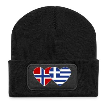 Norway Greece Flag Heart - Recycled Patch Beanie - black - Front