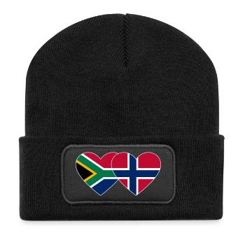 Südafrika Norwegen Flagge Herz weiße Umriss - Recycelte Patch Beanie - Schwarz - Vorne