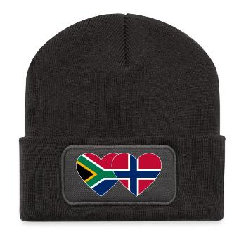 South Africa Norway Flag Heart White Outline - Recycled Patch Beanie - dark grey - Front