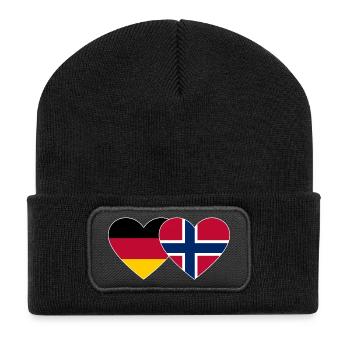 Deutschland Norwegen Flagge Herz - Recycelte Patch Beanie - Schwarz - Vorne