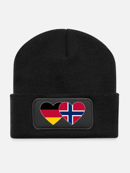 Deutschland Norwegen Flagge Herz - Recycelte Patch Beanie - Schwarz