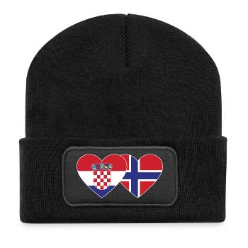 Kroatien Norwegen Flagge Herz - Recycelte Patch Beanie - Schwarz - Vorne