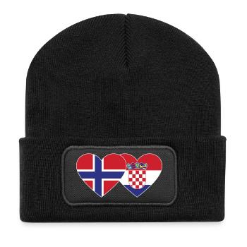 Norway Croatia Flag Heart - Recycled Patch Beanie - black - Front