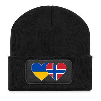 Ukraine Norway Flag Heart - Recycled Patch Beanie - black - Front