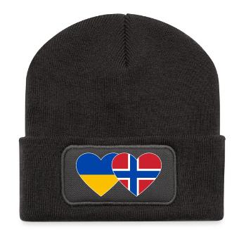 Ukraine Norway Flag Heart - Recycled Patch Beanie - dark grey - Front