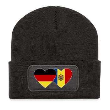 Germany Moldova Flag Heart - Recycled Patch Beanie - dark grey - Front
