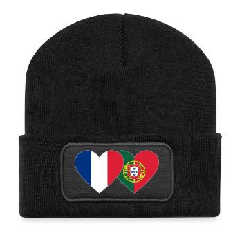 Frankreich Portugal Flagge Herz - Recycelte Patch Beanie - Schwarz - Vorne