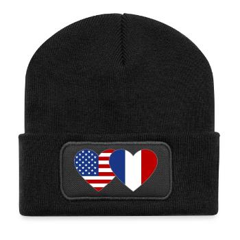 USA France Flag Heart - Recycled Patch Beanie - black - Front