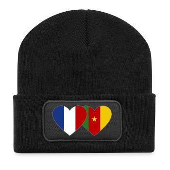 Frankreich Kamerun Flagge Herz - Recycelte Patch Beanie - Schwarz - Vorne
