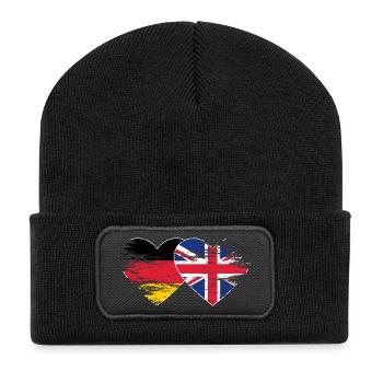 Deutschland Großbritannien Flagge used Herz - Recycelte Patch Beanie - Schwarz - Vorne
