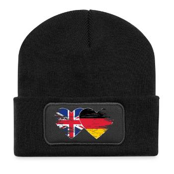 Grande-Bretagne Allemagne drapeau utilisé coeur - Beanie recyclé à patch - noir - Devant