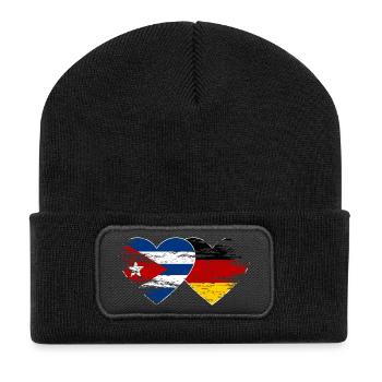 Kuba Deutschland Flagge used Herz - Recycelte Patch Beanie - Schwarz - Vorne