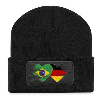 Brazil Germany flag used heart - Recycled Patch Beanie - black - Front