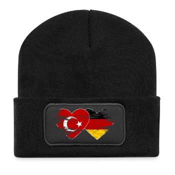Turkey Germany Flag used heart - Recycled Patch Beanie - black - Front