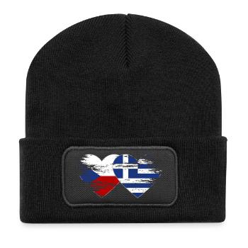 Czech Republic Greece Flag used heart - Recycled Patch Beanie - black - Front