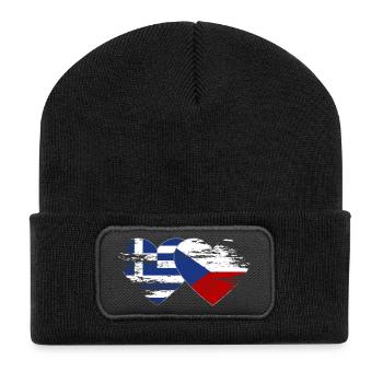 Griechenland Tschechien Flagge used Herz - Recycelte Patch Beanie - Schwarz - Vorne