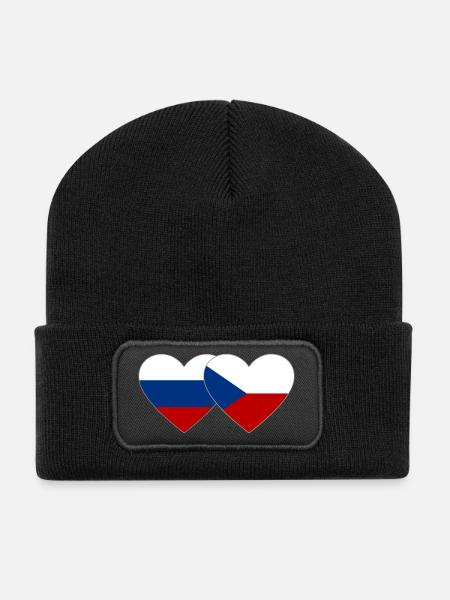 Russland Tschechien Flagge Herz - Recycelte Patch Beanie - Schwarz
