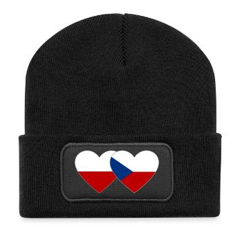 Pologne République tchèque Drapeau Coeur - Beanie recyclé à patch - noir - Devant