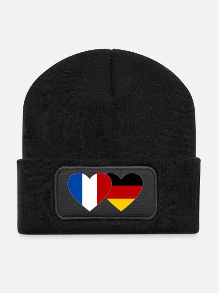 Frankreich Deutschland Flagge Herz - Recycelte Patch Beanie - Schwarz