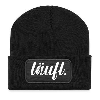 Läuft. Spruch für Läufer und Sportler - Recycelte Patch Beanie - Schwarz - Vorne