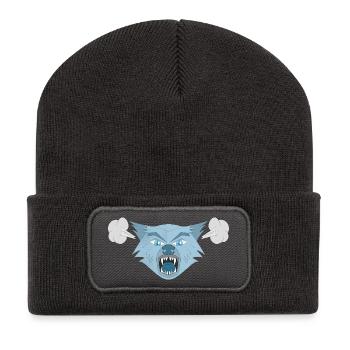 Loup en colère - Beanie recyclé à patch - charbon - Devant