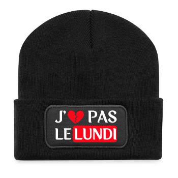 J'e n'aime pas le lundi - Version blanche - Beanie recyclé à patch - noir - Devant