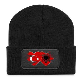 Turquie Albanie drapeau coeur utilisé - Beanie recyclé à patch - noir - Devant