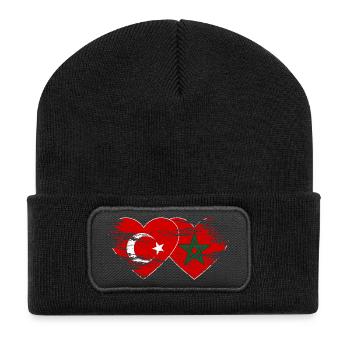 Turkey Morocco flag heart used - Recycled Patch Beanie - black - Front