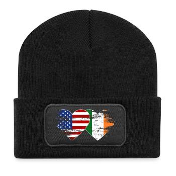 USA Ireland flag heart used - Recycled Patch Beanie - black - Front