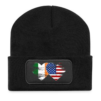 Ireland USA flag heart used - Recycled Patch Beanie - black - Front