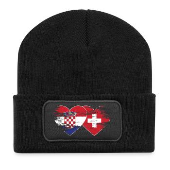 Croatia Switzerland flag heart used - Recycled Patch Beanie - black - Front