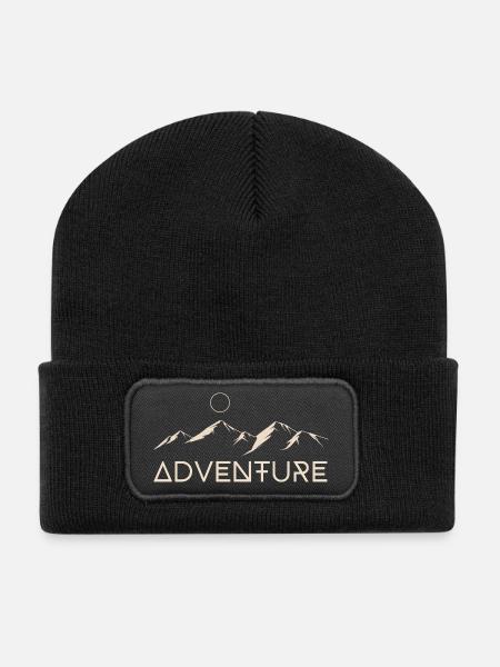 Adventure Mountains Moon - Recycled Patch Beanie - black