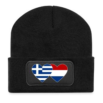Greece Holland Flag Heart - Recycled Patch Beanie - black - Front