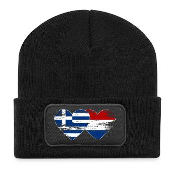 Greece Holland flag heart used - Recycled Patch Beanie - black - Front