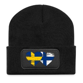 Suède Finlande Drapeau Coeur utilisé - Beanie recyclé à patch - noir - Devant