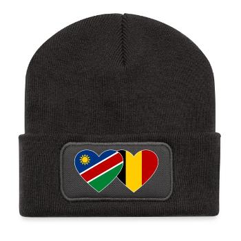 Namibia Belgien Flagge Herz - Recycelte Patch Beanie - Dunkelgrau - Vorne