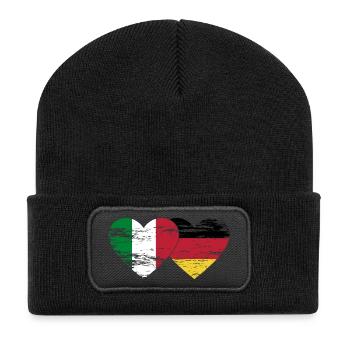 Italie Allemagne Drapeau Coeur utilisé - Beanie recyclé à patch - noir - Devant