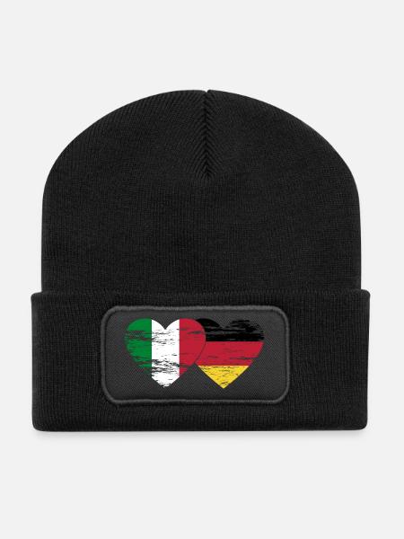 Italien Deutschland Flagge Herz used - Recycelte Patch Beanie - Schwarz