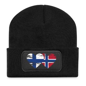 Finland Norway flag heart used used - Recycled Patch Beanie - black - Front