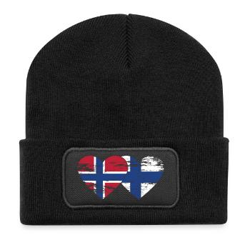 Norvège Finlande drapeau coeur utilisé - Beanie recyclé à patch - noir - Devant