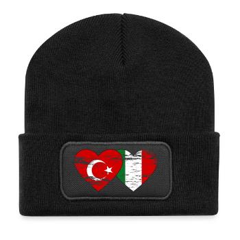 Turquie Italie drapeau coeur utilisé - Beanie recyclé à patch - noir - Devant
