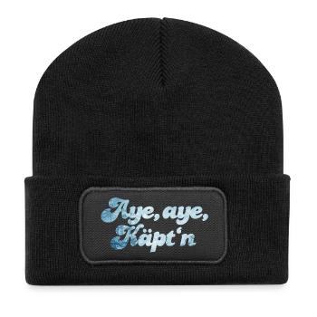 Aye Käpt'n Ahoi Moin maritim Segelschiff Meer - Recycelte Patch Beanie - Schwarz - Vorne